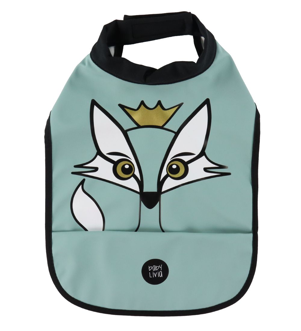 babyLivia Bib w. Food Catcher  - Rudy the Fox - Blue Surf