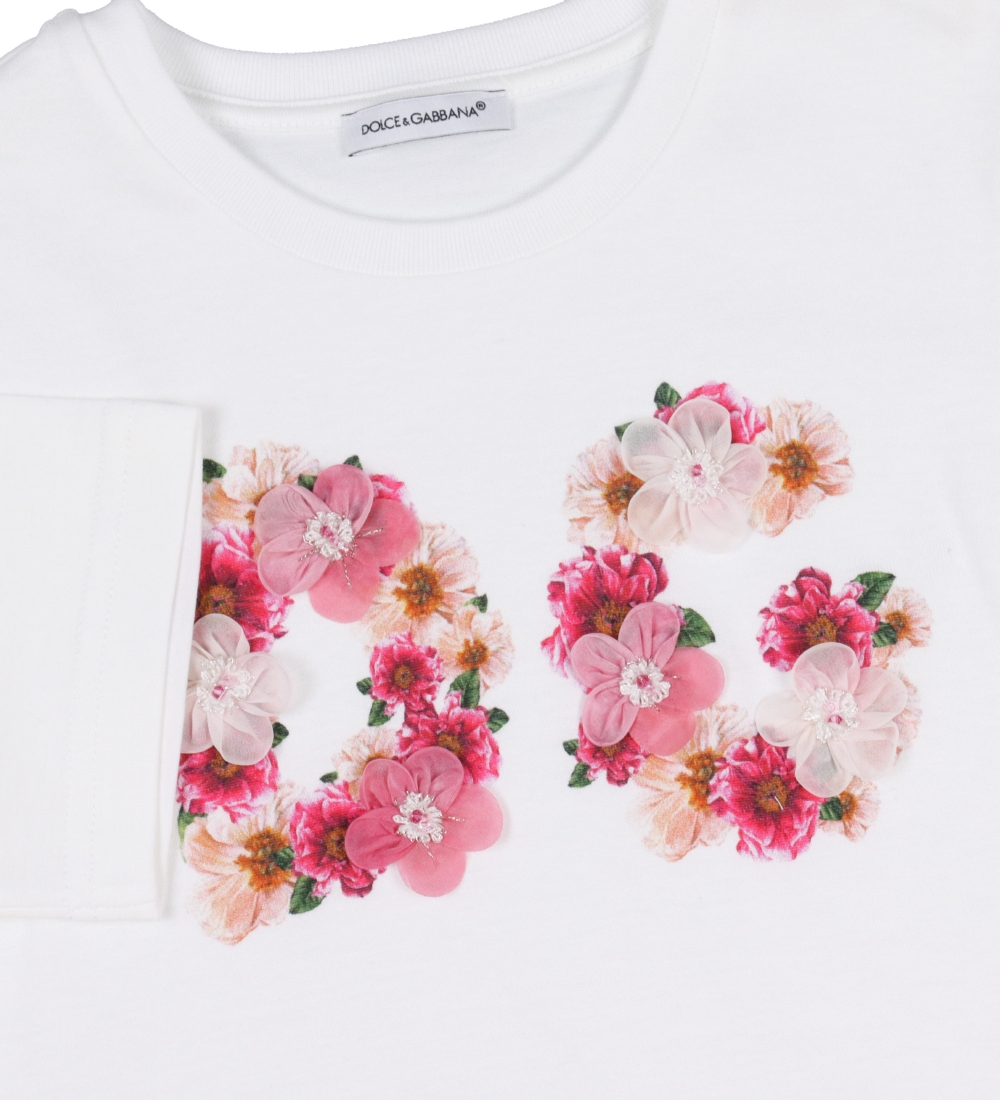 Dolce & Gabbana Stuttermabolur - Hvítt M. Blóm
