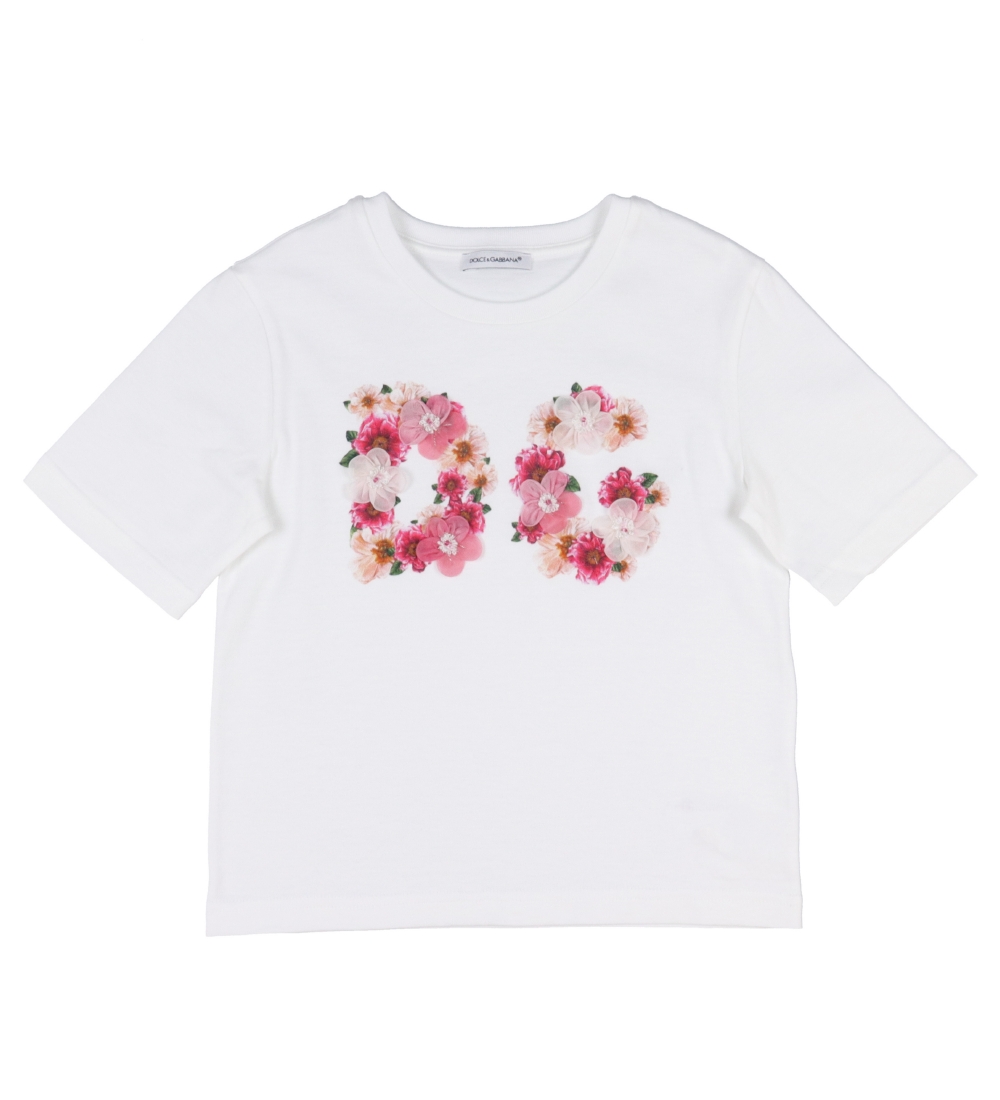 Dolce & Gabbana Stuttermabolur - Hvítt M. Blóm