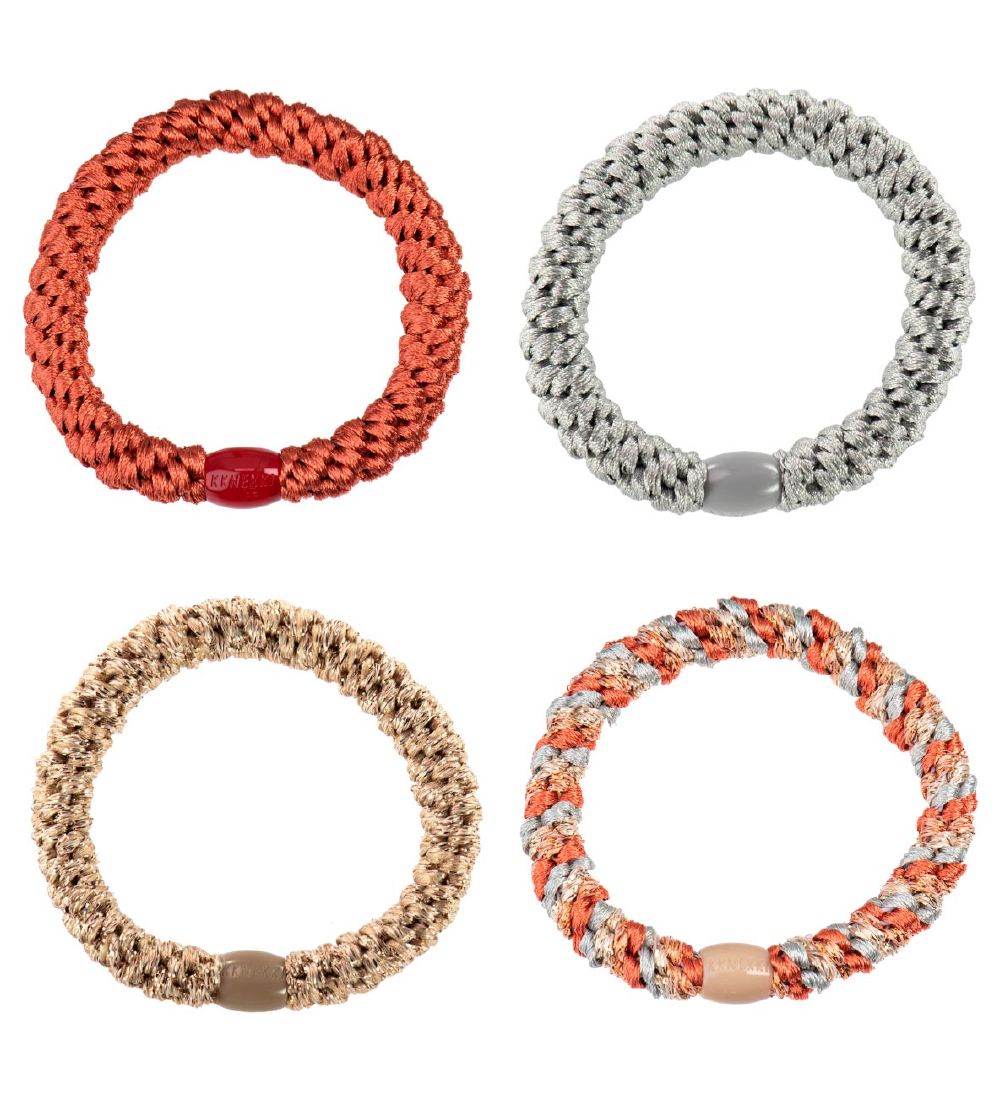 Kknekki Elastic Hair Bands - 4-Pack - Beige Glitter/Blue/Red