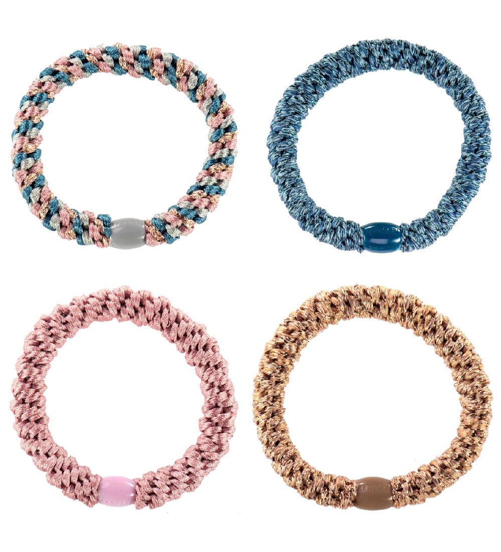Kknekki Elastic Hair Bands - 4-Pack - Pink/Blue/Beige Glitter