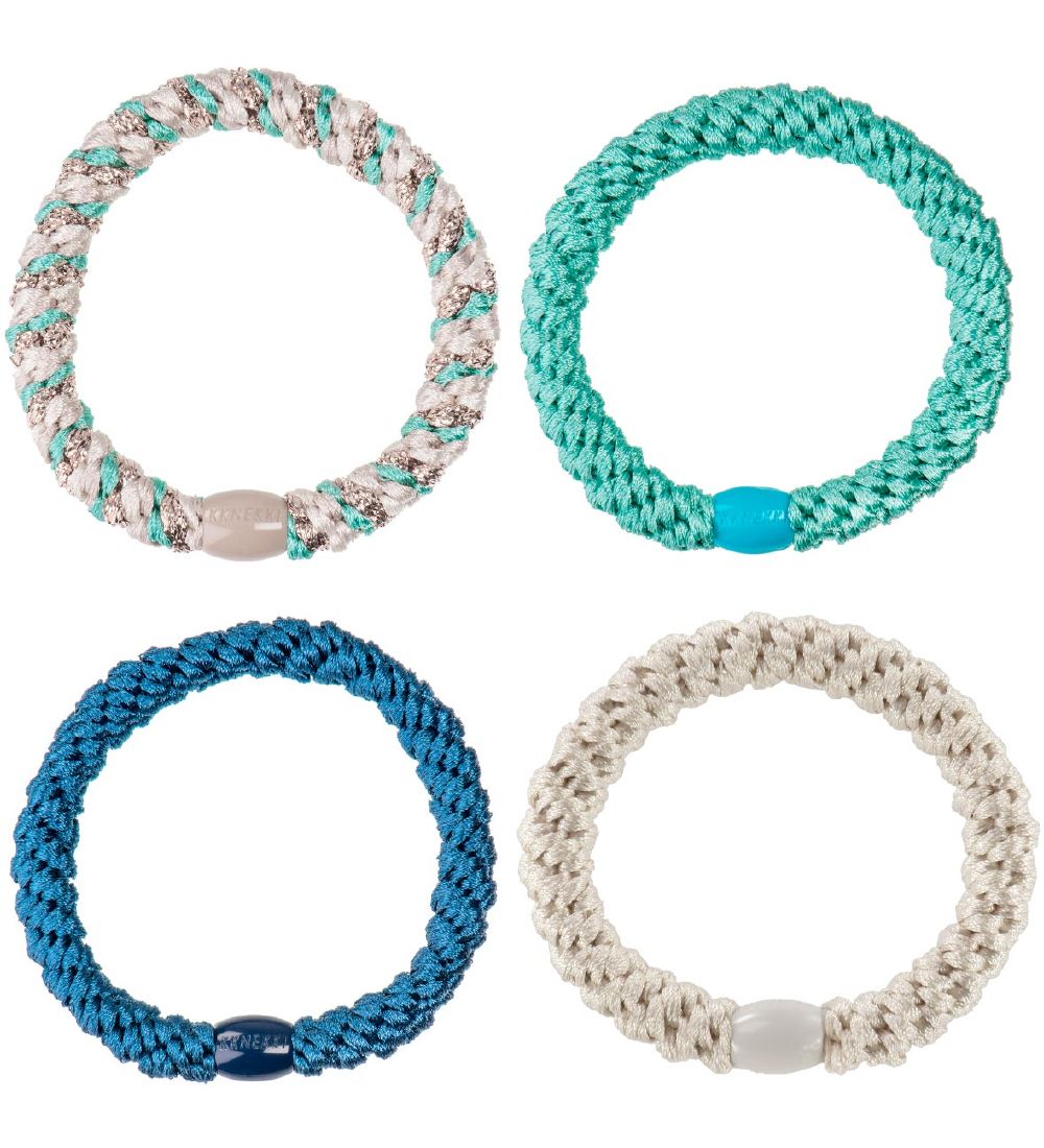 Kknekki Elastic Hair Bands - 4-Pack - Navy/Turquoise/White