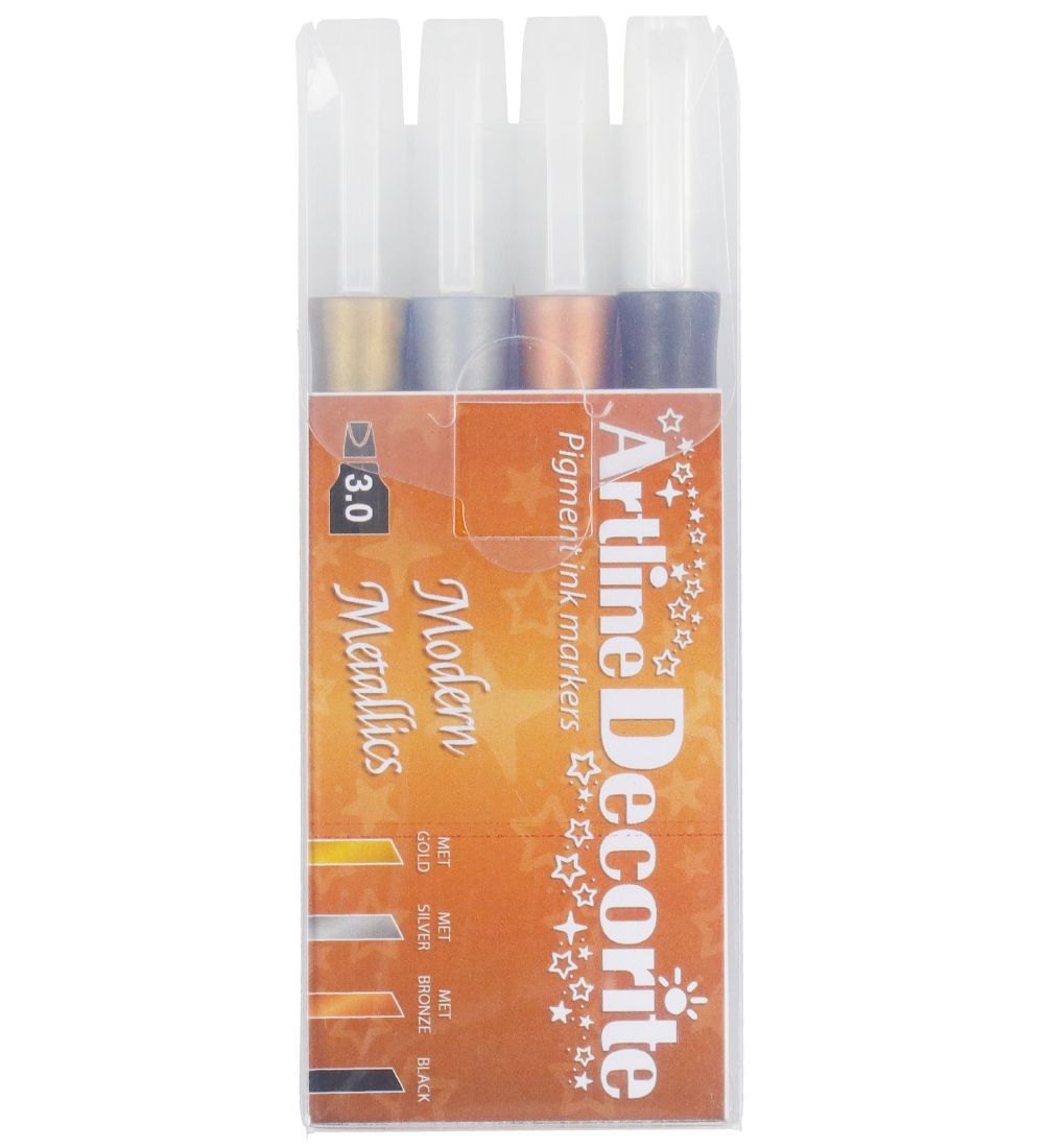 Artline Tuschpennor - Decorite Flat - 4 st. - Modern Metallics