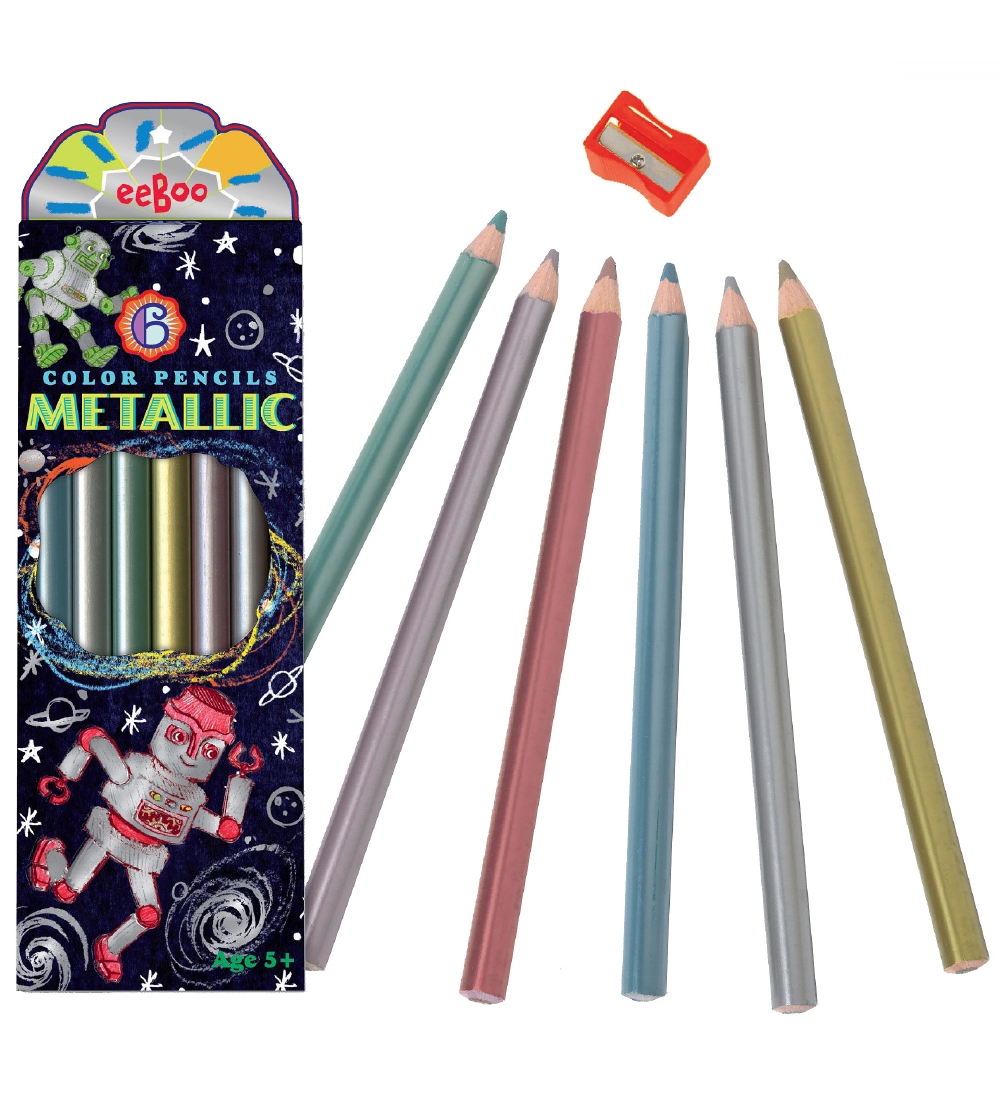 Eeboo 6 Metallic Color Pencils - Robots