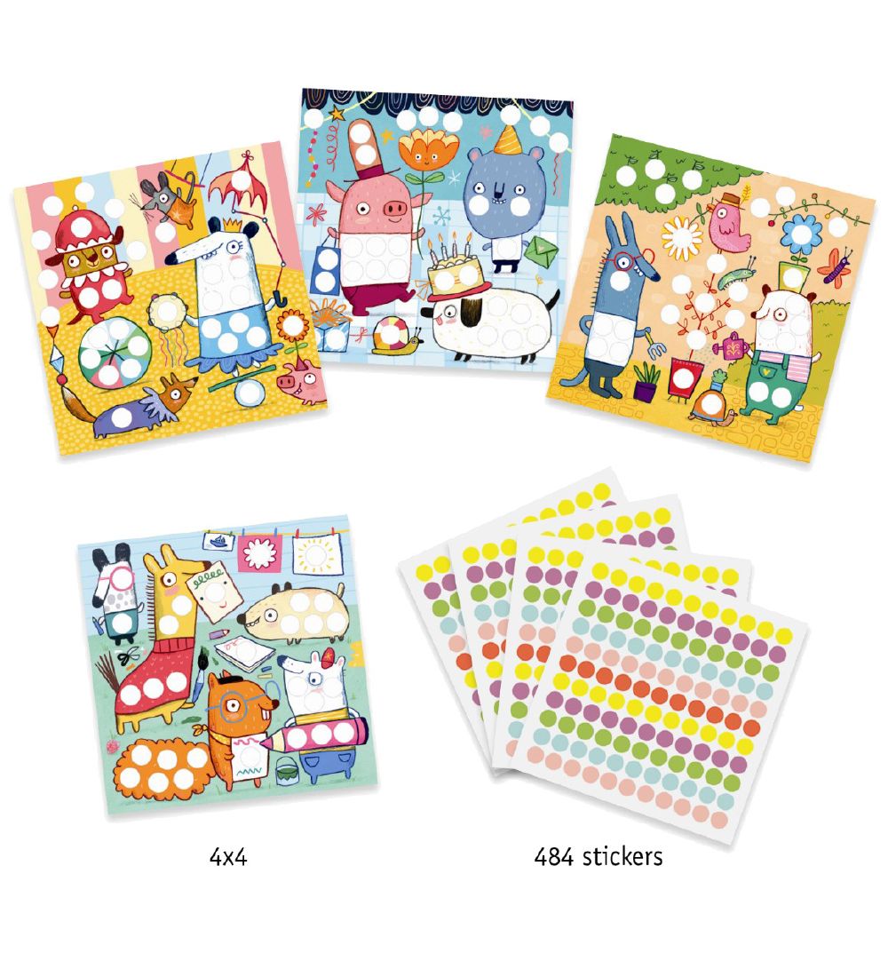 Djeco Creative Set w. Stickers - Round Dots