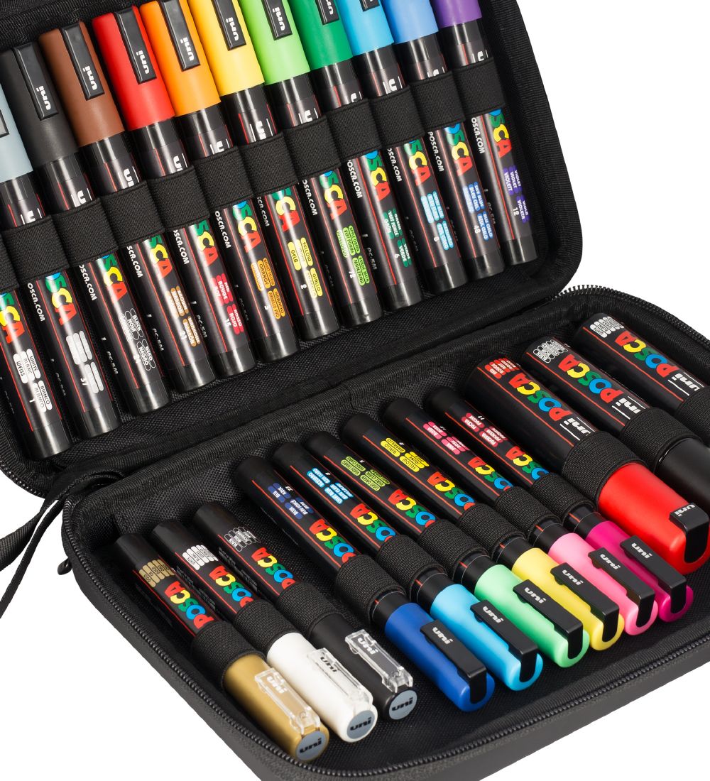 Posca Markers w. Suitcase - 24 pcs. - Multicolour » Kids Fashion