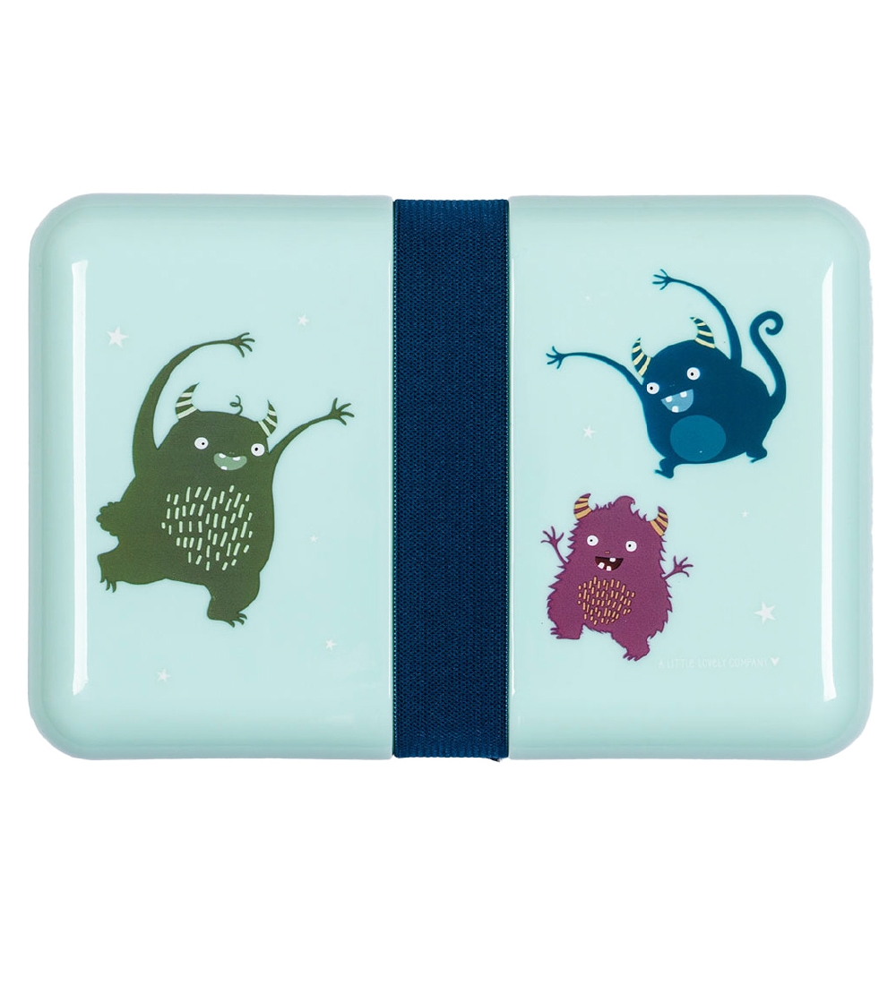 A Little Lovely Company Lunchbox - Turquoise w. Monsters