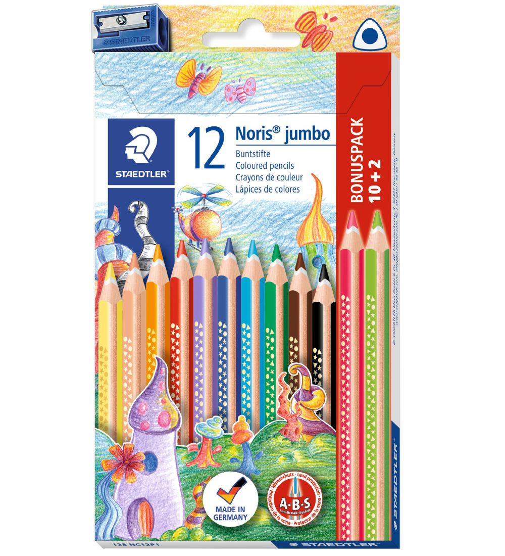 Staedtler Colouring Pencils - Noris Jumbo Bonus Pack - 10 + 2 pc
