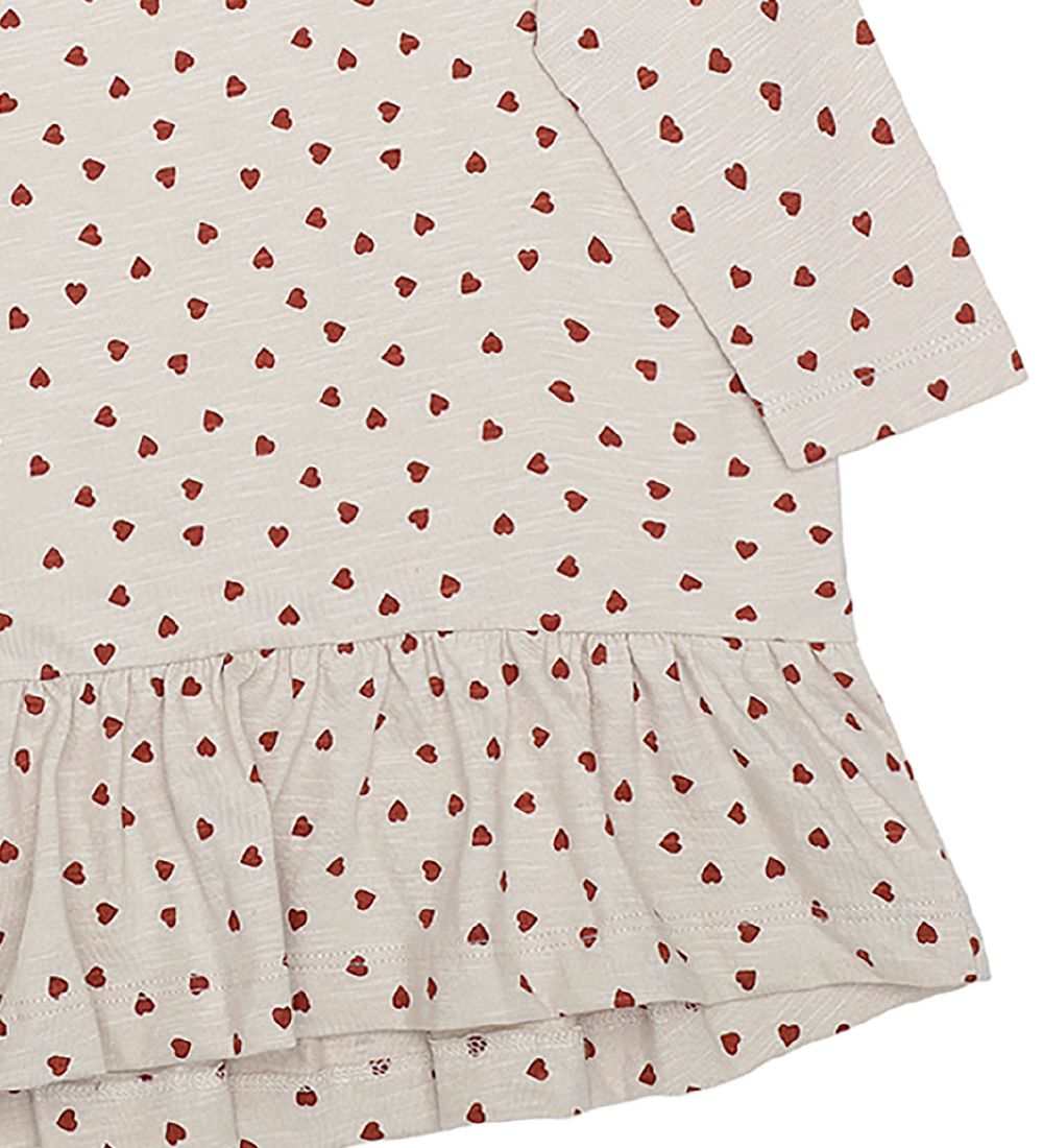 Monsieur Mini Dress - Frill - Beige w. Hearts