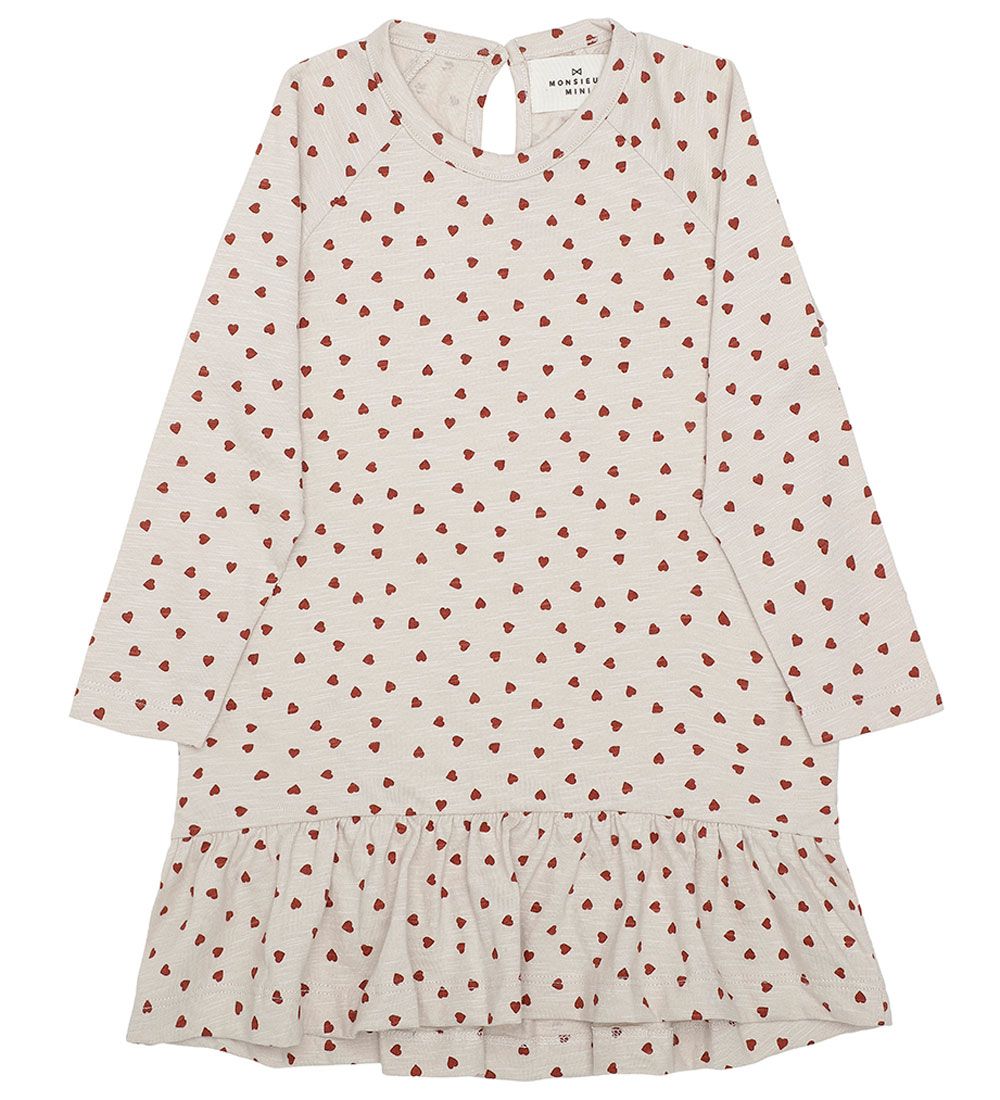 Monsieur Mini Dress - Frill - Beige w. Hearts