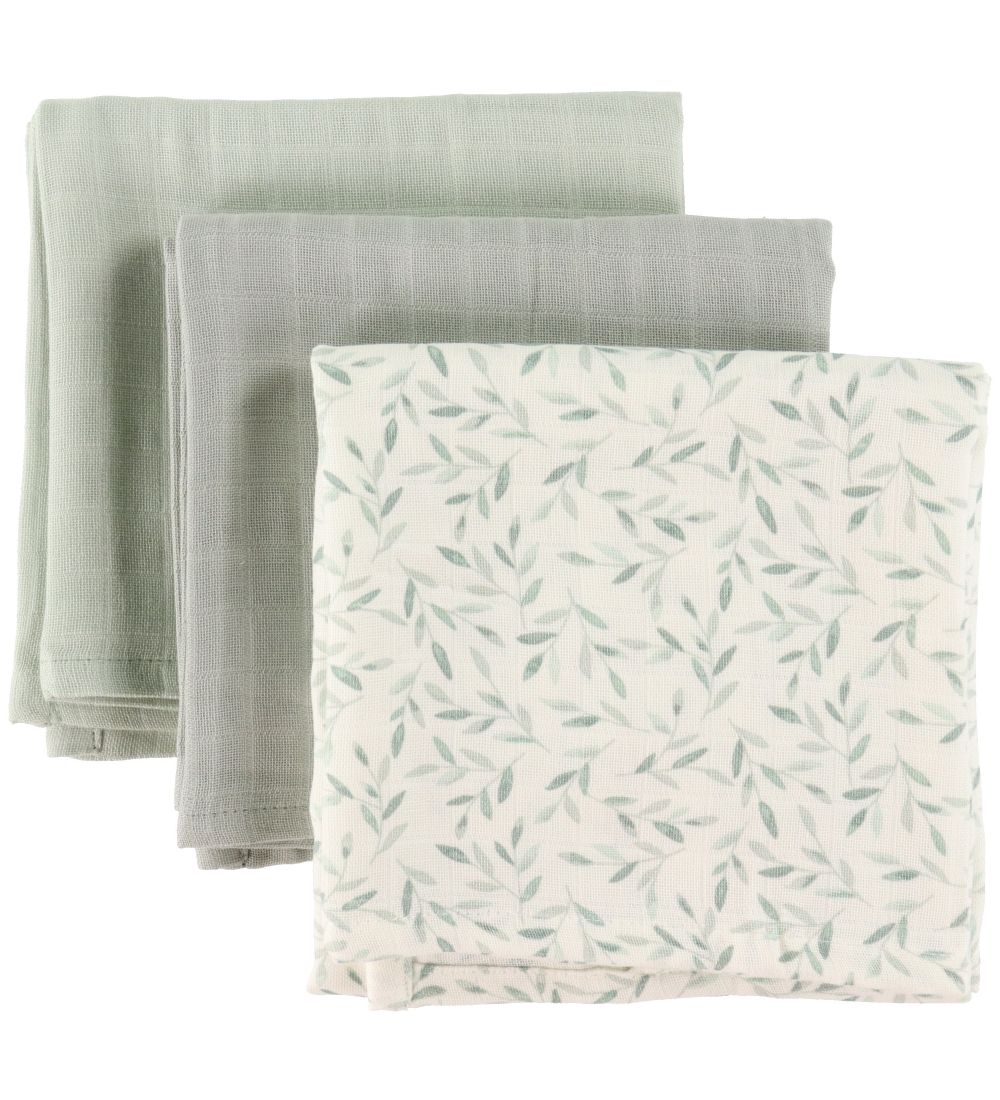 Cam Cam Muslin Cloths - 3-pack - Green Leaves/Dusty Green/Grey