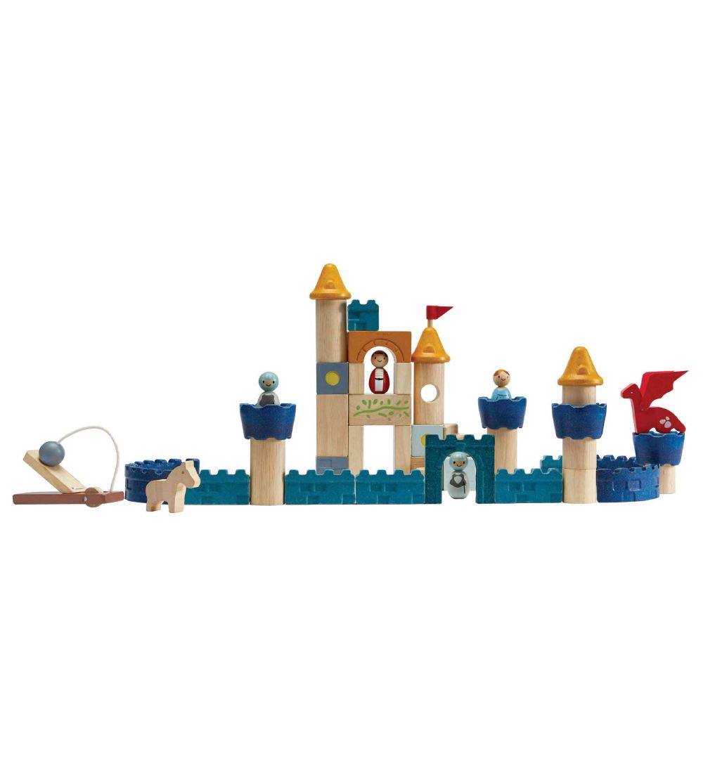 PlanToys Wooden Toy - Castle Blocks - 47 Parts - Wood