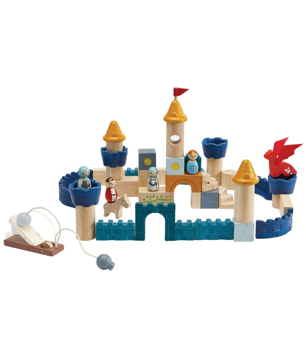 PlanToys Wooden Toy - Castle Blocks - 47 Parts - Wood