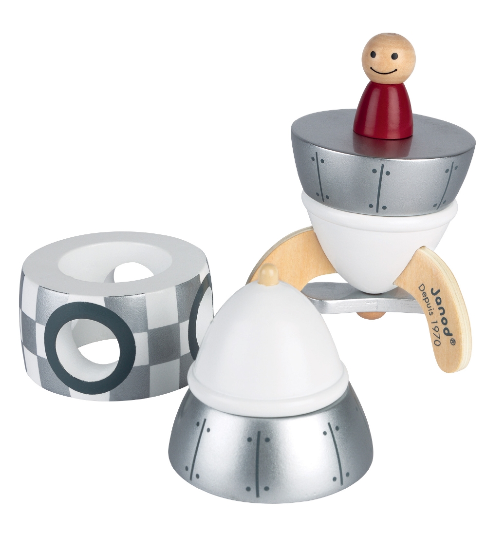 Janod Stacking Blocks - Wood - Magnetic Rocket - 5 Parts - Silve