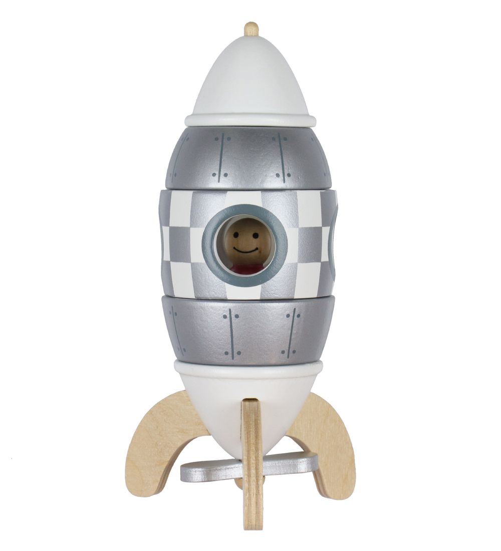 Janod Stacking Blocks - Wood - Magnetic Rocket - 5 Parts - Silve