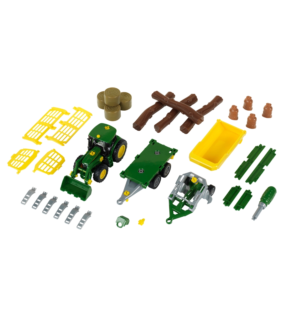 John Deere Tractor w. Front loader & Trailer - 59x39cm