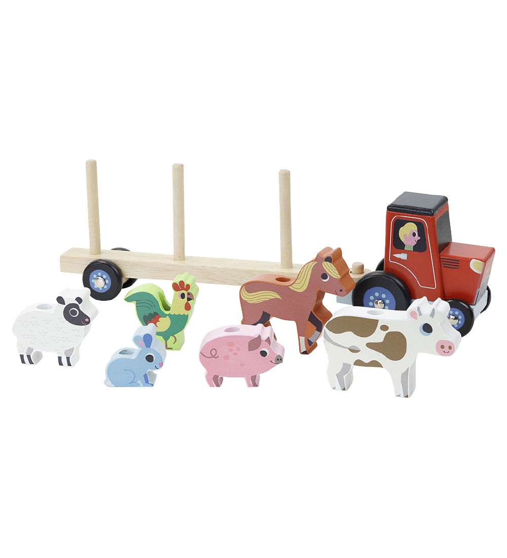 Vilac Wooden Toy - Tractor w. Trailer For Stable Animals
