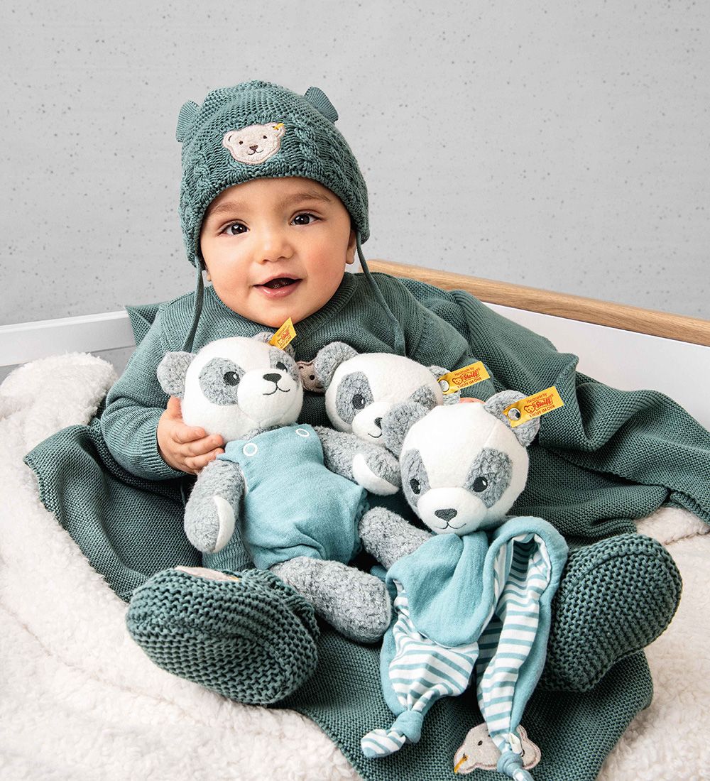 Steiff Soft Toy - Paco Panda - 28 cm - Grey/White/Petrol