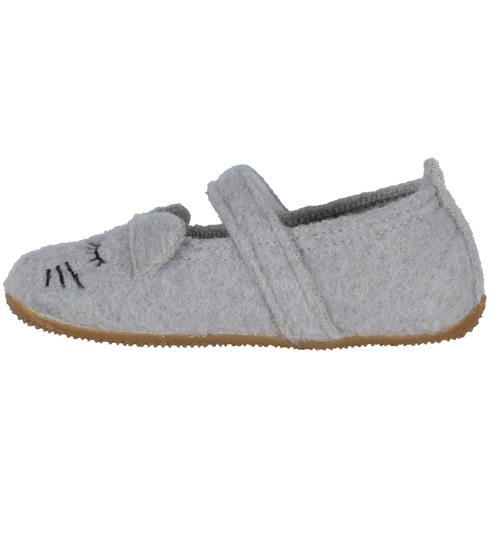 Living Kitzbühel Ballerina Slippers - Wool - Light Grey w. Cat
