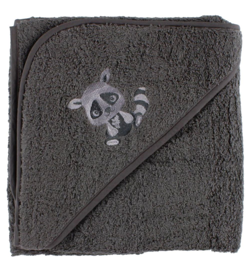 Pippi Baby Hooded Towel - 83x83 - Grey w. Raccoon