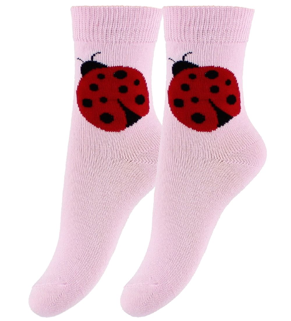 Fuzzies Socks - 2-Pack - Pink w. Ladybugs