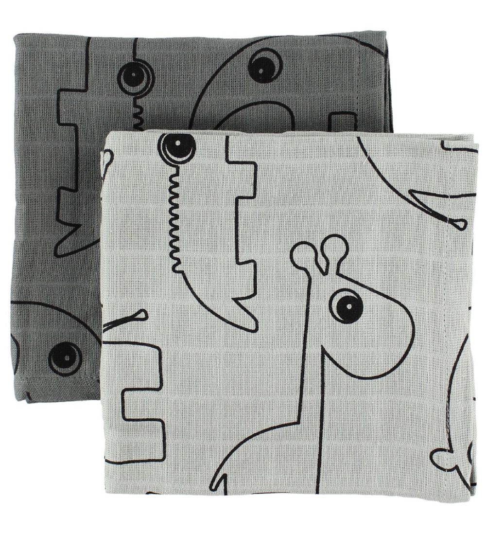 Done By Deer Muslin Cloth - 70x70 - 2-Pack - Grey w. Elphee