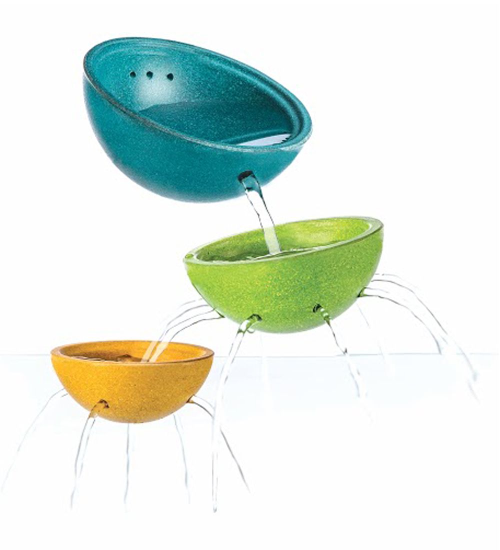PlanToys Fountain Bowl Set - 3 pcs - Petrol/Light Green/Yellow