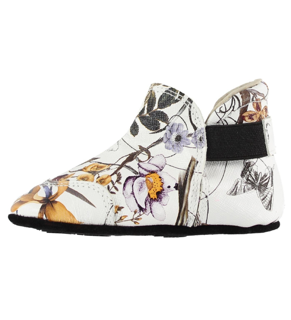 Fuzzies Soft Sole Leather Shoes - Sia - White/Flowers