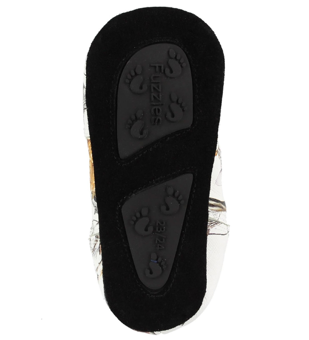 Fuzzies Soft Sole Leather Shoes - Sia - White/Flowers